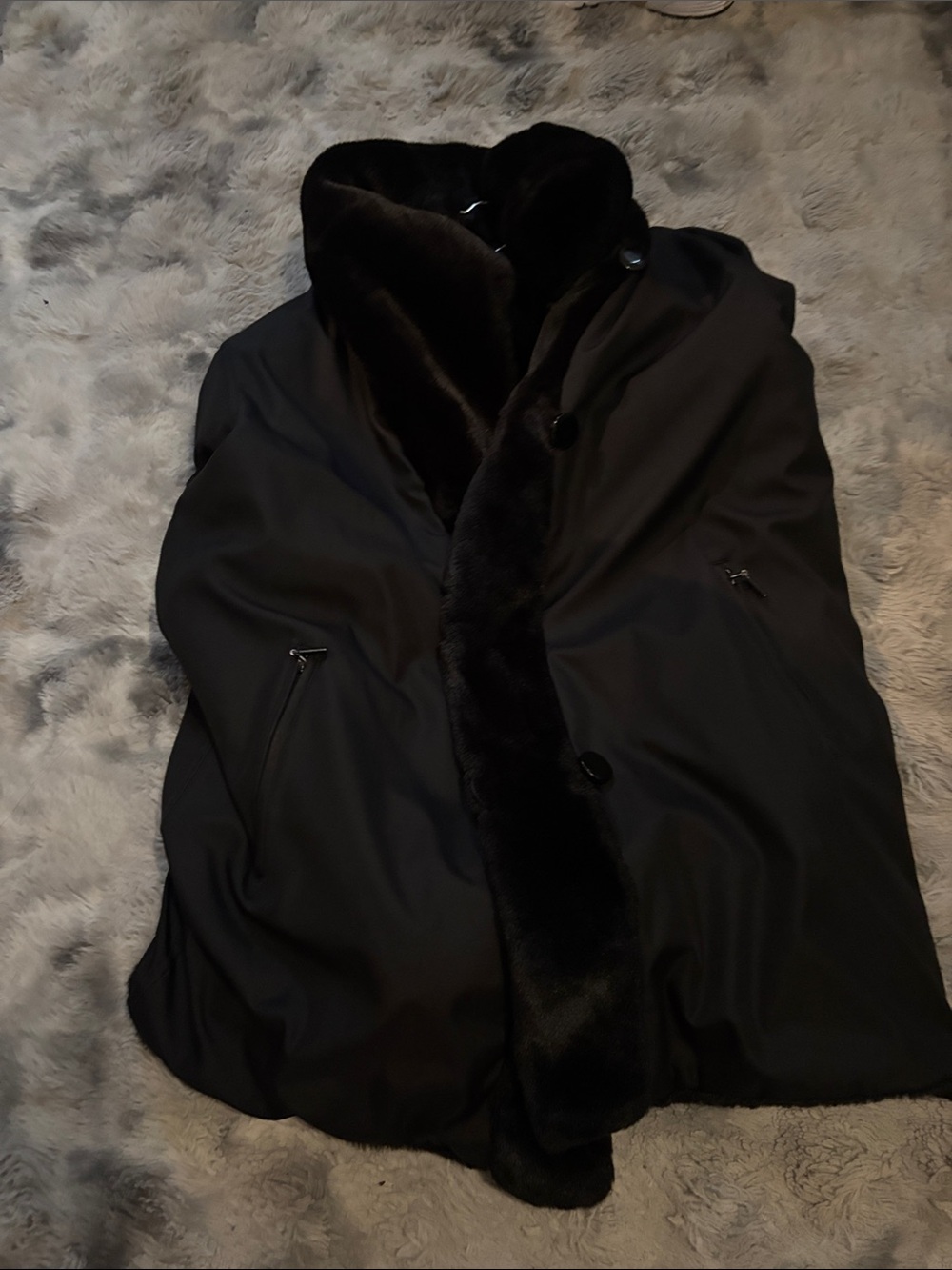 Women’s Black Hooded Faux Fur Coat - Picture 2 of 4